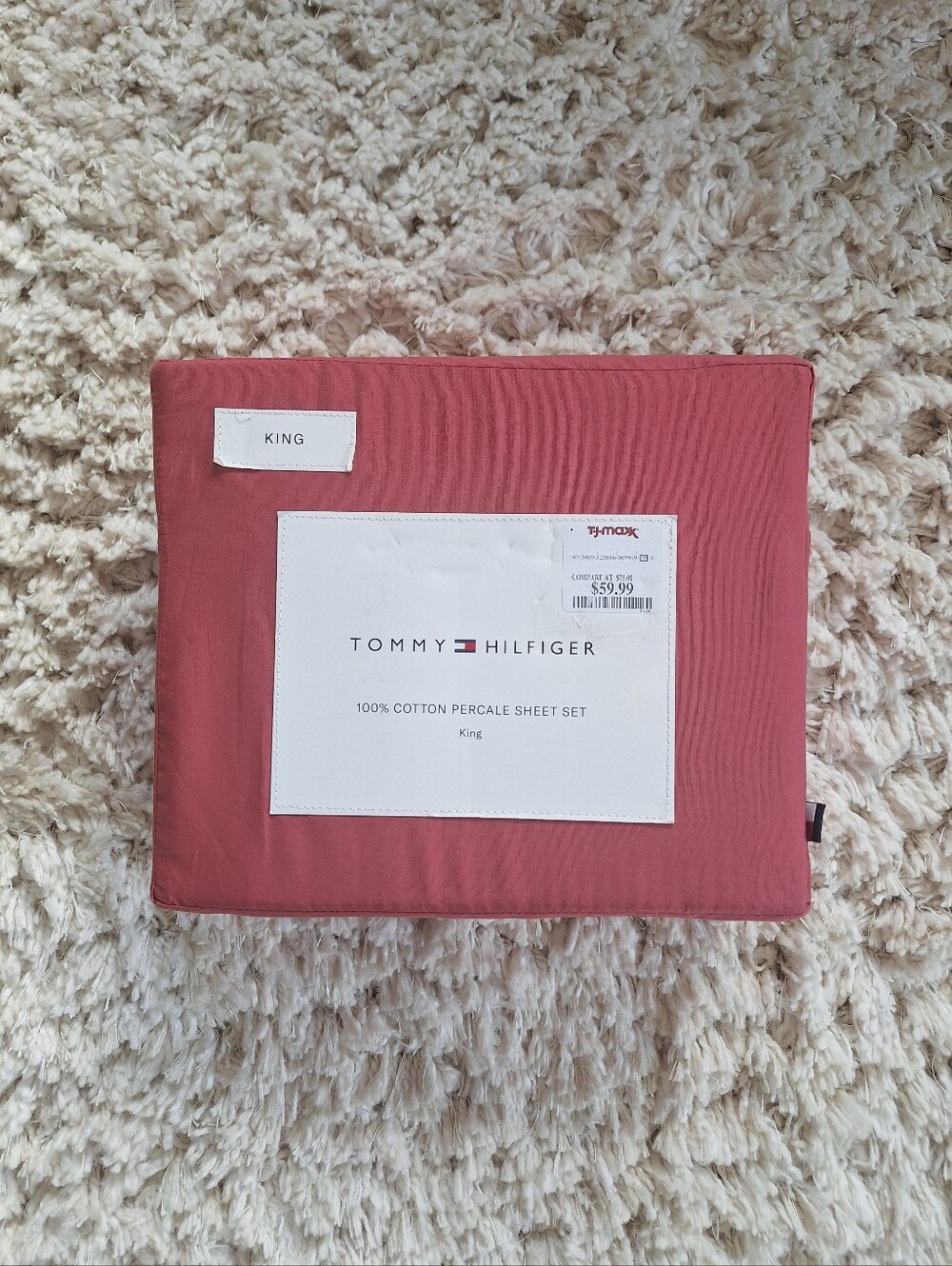 Tommy Hilfiger King 100% Cotton Percale 4 Piece Sheet Set Red